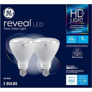 GE 2pk White Dimmable Indoor Floodlights Light Bulbs 65W Revel 2700K, 650 Lumens